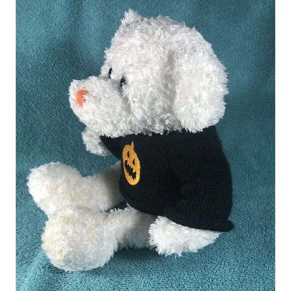 Animal Adventure Plush BEAR White TEDDY w/Black & Orange  Halloween Sweater 12” - Picture 3 of 6